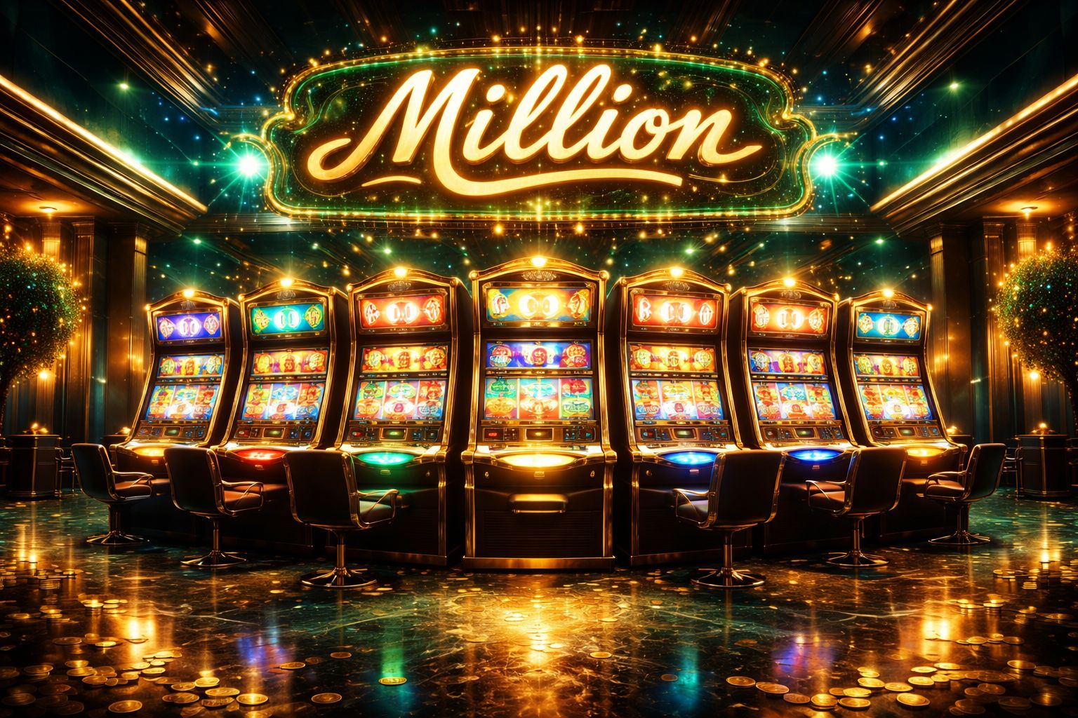 Vestíbulo de tragamonedas Millon con carretes brillantes y visuales de casino